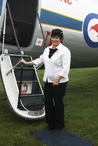 Cabin crew member Jessica Cooper looked fab in her retro-styled uniform.