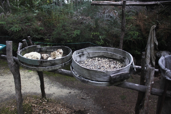 The sieves used for washing the peat off the pieces of kauri gum found by the gum diggers.